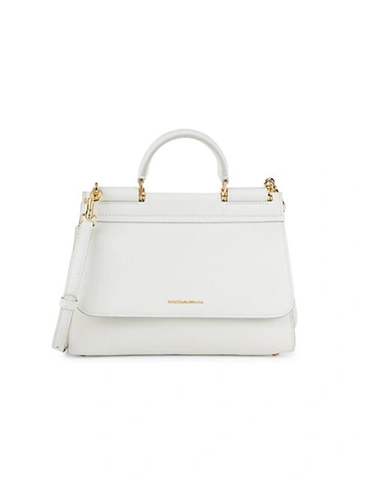 Dolce & Gabbana Sicily Leather Top Handle Bag In White