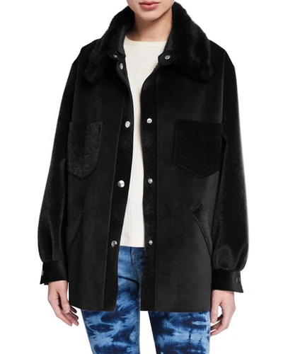 Amanda Baldan Faux Mink Shirt Coat In Black