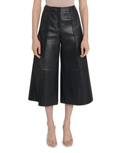 Rokh High-rise Leather Culottes In Navy