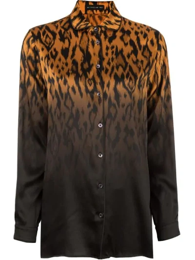 Etro Leopard Ombre Satin Long-sleeve Blouse In Orgblack