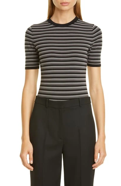 Michael Kors Striped Ringer-style Bodysuit In Slate