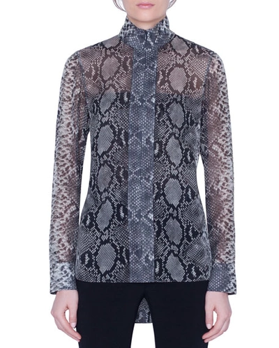 Akris Python-print Silk Funnel-neck Tunic In Black Pattern