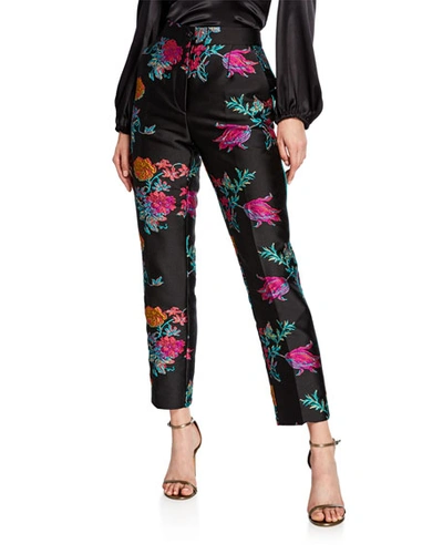 Etro Piped Brocade Pants In Black
