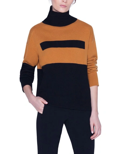 Akris Boxy Bicolor Turtleneck Sweater In Black/brown