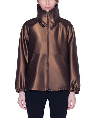 Akris Short Water-repellent Metallic Parka Coat In Bronze