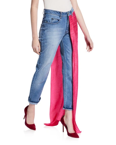 Hellessy Aston Distressed Jeans With Draped-lame Overskirt In Blue