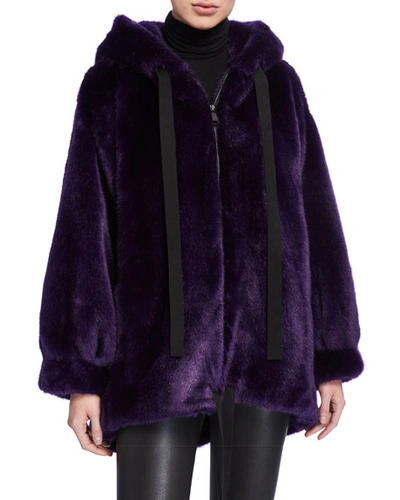 Amanda Baldan Faux Mink Oversized Hoodie In Purple