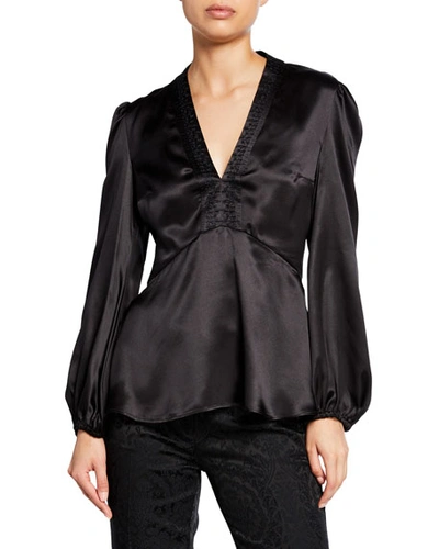 Etro Passementerie-trim Satin Balloon-sleeve Blouse In Black