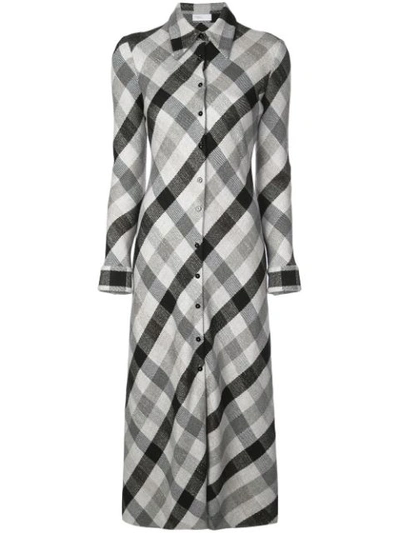 Rosetta Getty Plaid Button-front Long-sleeve Bias Shirtdress In Grey