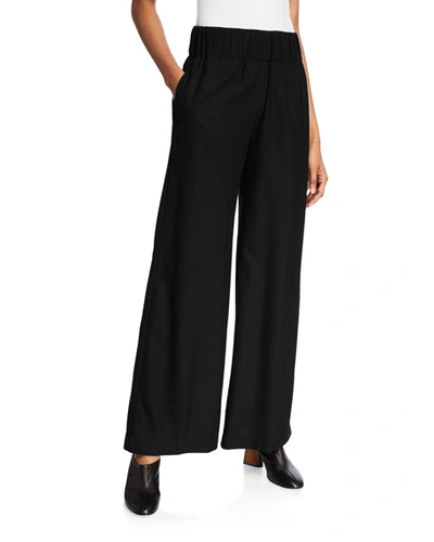 Aspesi Wool High-rise Full-leg Pull-on Pants In Black