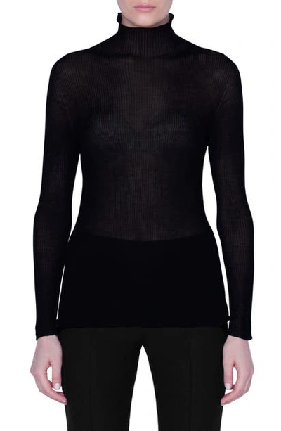 Akris Seamless Ribbed Turtleneck Sweater In Black
