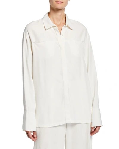 Co Wide-cuffed Jersey Button-front Shirt In Ivory