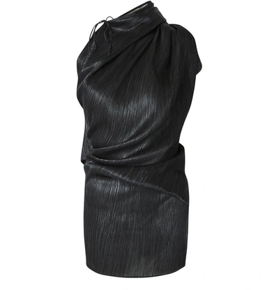 Roland Mouret Lyan Shimmery Plisse Top In C1000 Blk