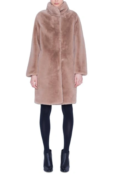 Akris Punto Faux-fur Knee-length Jacket In Camel