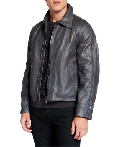 Ferragamo Men's Deerskin Leather Jacket In Gray