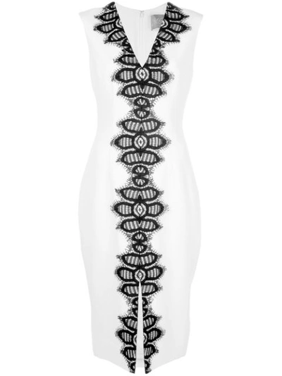 Lela Rose Corded Lace-paneled Wool-blend Crepe Dress In Ivory Black