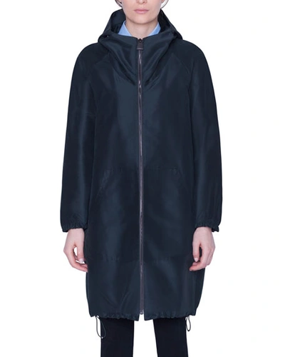 Akris Knee-length Silk Parka Coat In Dark Green