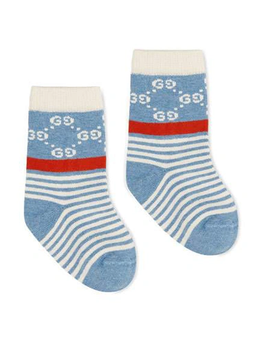 Gucci Babies' Short Gg-print Socks In Blue/red