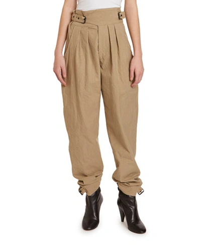 Isabel Marant Yurnea Wrap-waist Pleated Stovepipe Pants In Light Brown