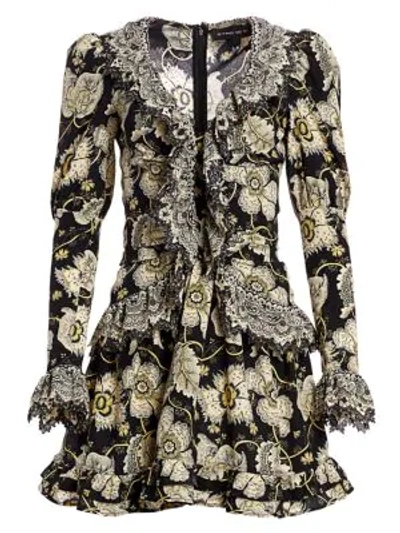 Etro Laser-cut Lace Ruffled Mini Dress In Black