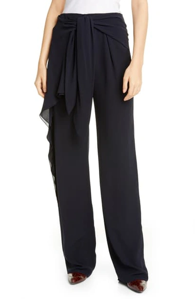 Chloé Wide-leg Georgette Tie-front Pants In Anthracite Blue