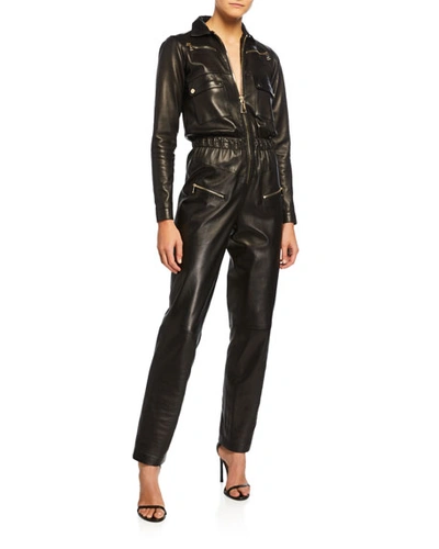 Carolina Ritzler Nakita Leather Utility Pocket Jumpsuit In Black
