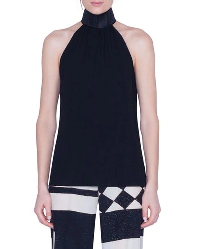 Akris Silk Halter Top With Horsehair Collar In Black