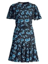 Michael Kors Floral-print Short-sleeve Dance Dress In Cornflower