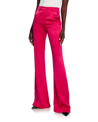 Adeam Satin Boot-leg Pants In Fuchsia