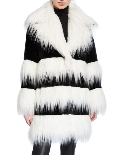Amanda Baldan Two-tone Faux Beaver & Monkey Fur Coat In Black/white