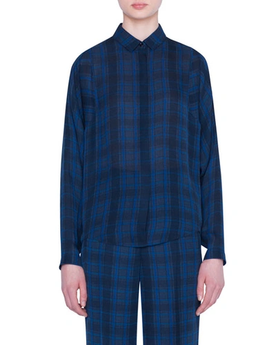 Akris Plaid Silk Full-sleeve Shirt In Blue Pattern