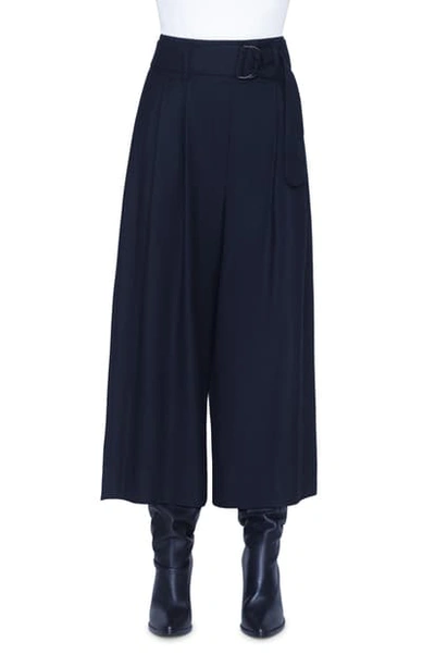 Akris Punto Fiorella Wool Wide-leg Belted Pants In Black
