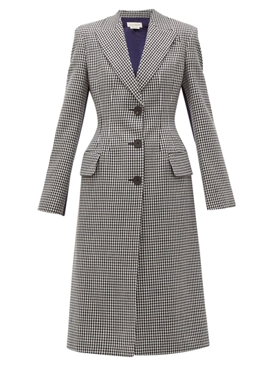 Alexander Mcqueen Small Dogtooth Check Wool & Satin Coat In Black