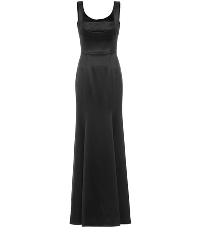 Dolce & Gabbana Stretch Duchesse Satin Square-neck Gown In Black