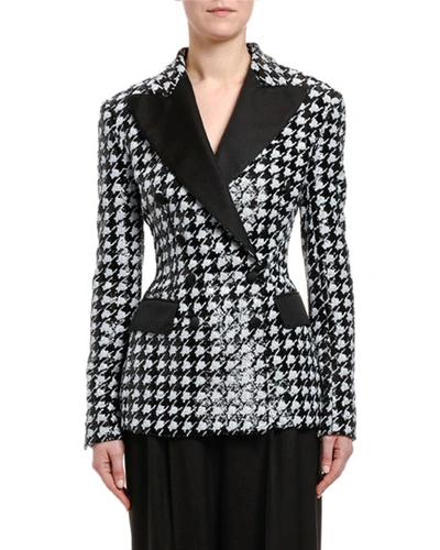 Dolce & Gabbana Houndstooth Sequined Double-breasted Jacket In Black/white