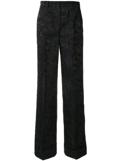 Dolce & Gabbana Rose Stretch-jacquard Wide-leg Pants In Black
