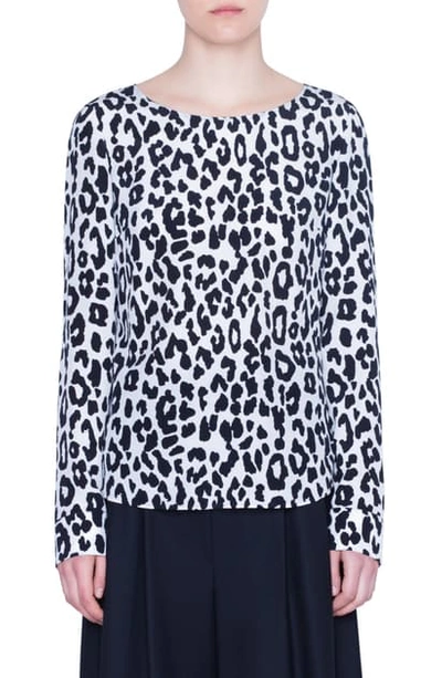 Akris Punto Super Leopard-print Silk Blouse In Offwhite/ Black