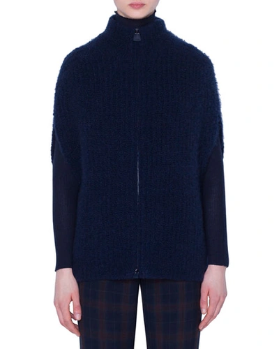 Akris Cashmere-silk Fuzzy Boucle Bubble Cape In Navy