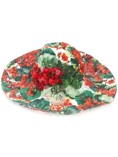 Dolce & Gabbana Geranium Embellished Wide-brim Cotton Hat In Gerani Fdo Bco Nat