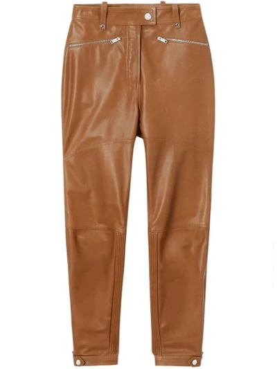 Burberry Petertown Panelled Leather Biker Trousers In Brown