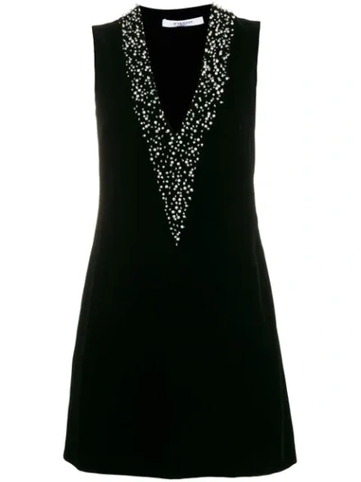 Givenchy Pearl-embroidered Velvet Mini Dress In 001 Nero