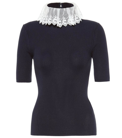 Chloé Embellished Collar Ribbed Knitted Top In Blue