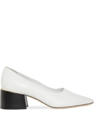 Burberry Gold-plated Detail Lambskin Block-heel Pumps In White