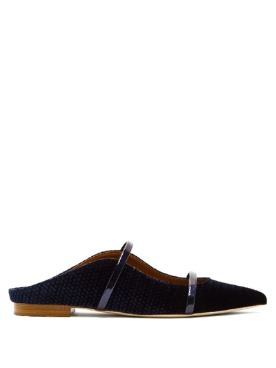 Malone Souliers Maureen Backless Velvet Mules In Navy