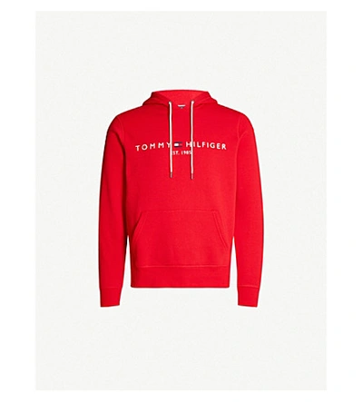 Tommy Hilfiger Logo-embroidered Cotton-blend Hoody In Haute Red