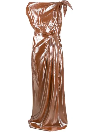 Roland Mouret Silvabella Metallic Silk-blend Full-length Gown In Brown