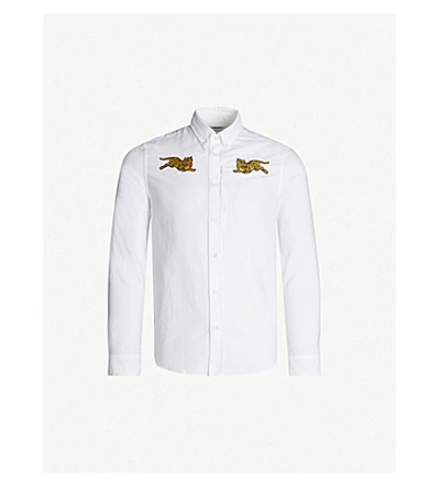 Kenzo Tiger-embroidered Cotton Oxford Shirt In White