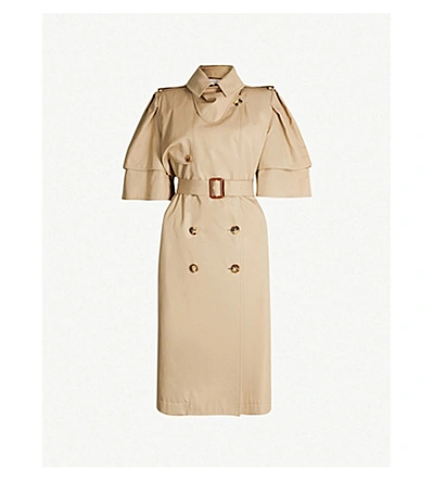 Alexander Mcqueen Short-sleeved Double-breasted Cotton-gabardine Trench Coat In Beige