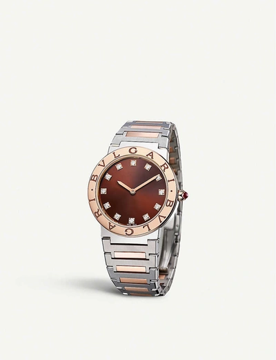 Bvlgari 102924   Stainless Steel, 18ct Rose-gold And Diamond Watch In Brown