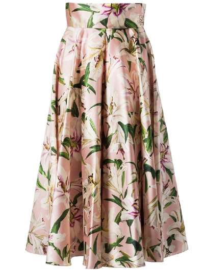 Dolce & Gabbana Flower Print Pleated Skirt In Rosa